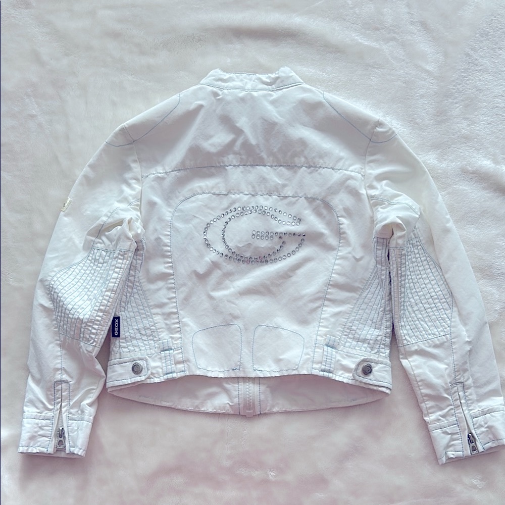 Geox White Bomber Jacket with Embroidery